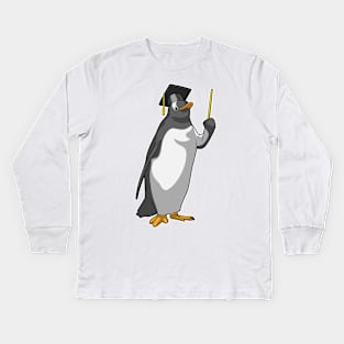 Penguin as Teacher with Pointer Kids Long Sleeve T-Shirt